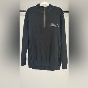 Harley Davidson Black 1/4 Zip Sweater Knit Embroidered Cotton Blend Men's 3XL